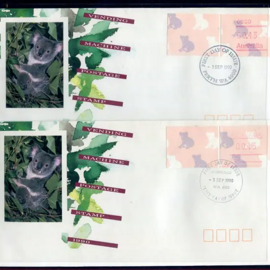 1990 (3rd Sept) 43c Koala Framas on 2 FDC's each ...