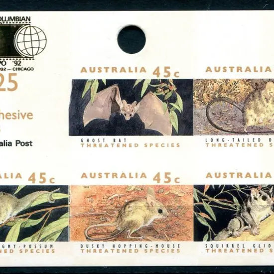 1992 $2.25 Threatened Species S/A hanging sheetlet ...