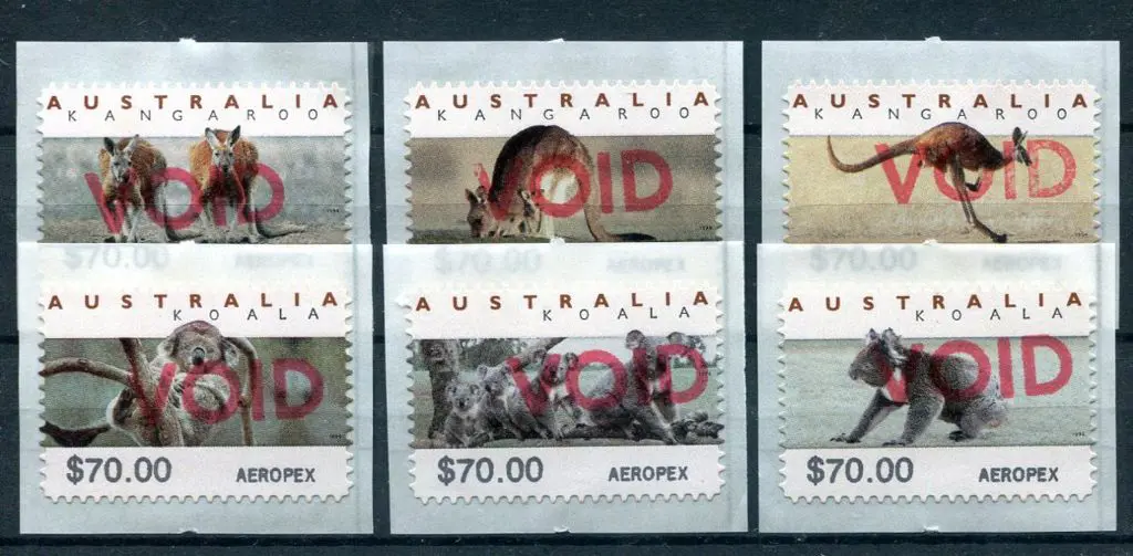 1994 Kangaroos & Koalas Counter Printed Stamps ... Image 1++