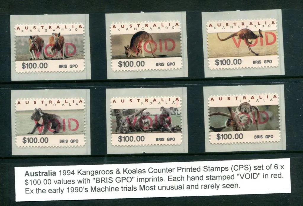 1994 Kangaroos & Koalas Counter Printed Stamps ... Image 1++