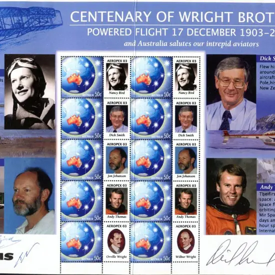 2003 Wright Brothers Cent SES sheetlet depicting ...