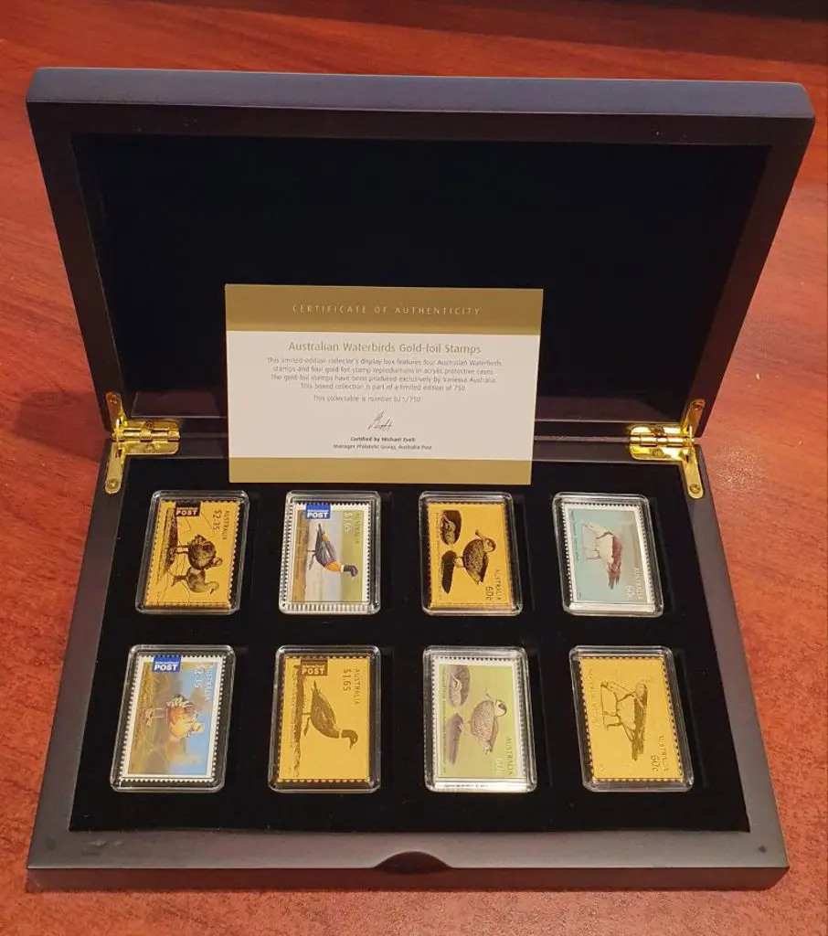 2012 Waterbirds gold foiled box set of stamps. ... Image 1++