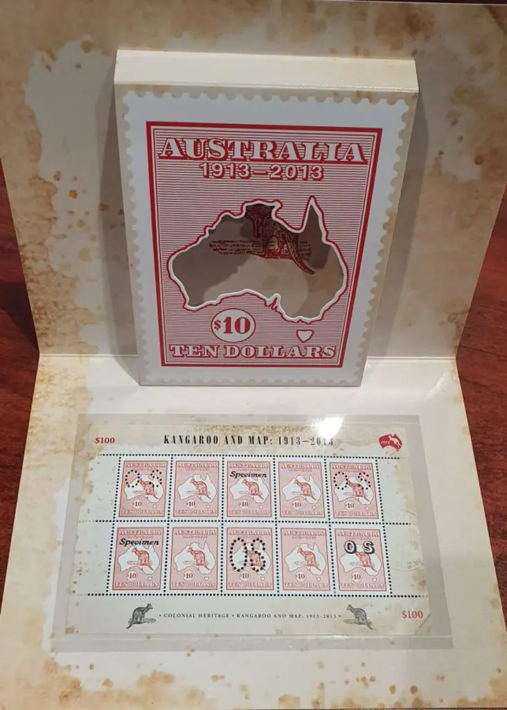 2013 $100 Kangaroo & Map sheetlet of 10 x $10 with ... Image 1++