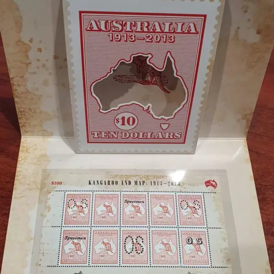 2013 $100 Kangaroo & Map sheetlet of 10 x $10 with ...