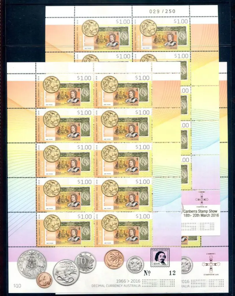 2016 $1 Decimal Currency sheetlets of 10 ovptd ... Image 1++