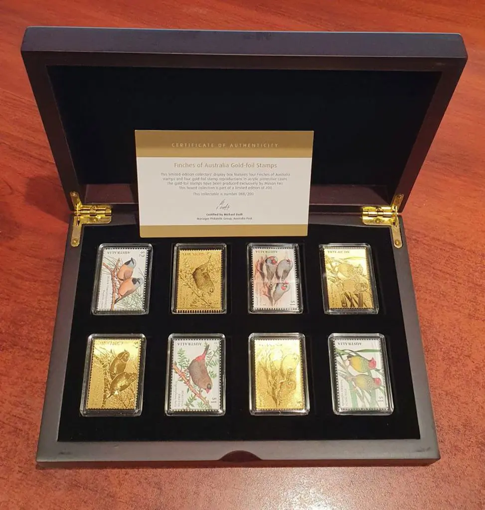 2018 Finches gold foiled box set of stamps. Incls ... Image 1++