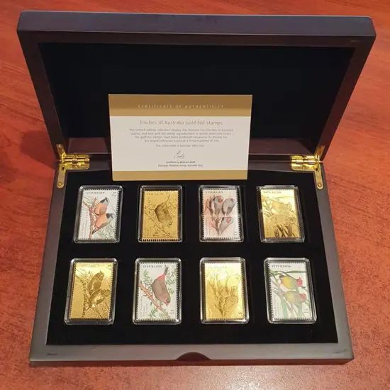 2018 Finches gold foiled box set of stamps. Incls ...