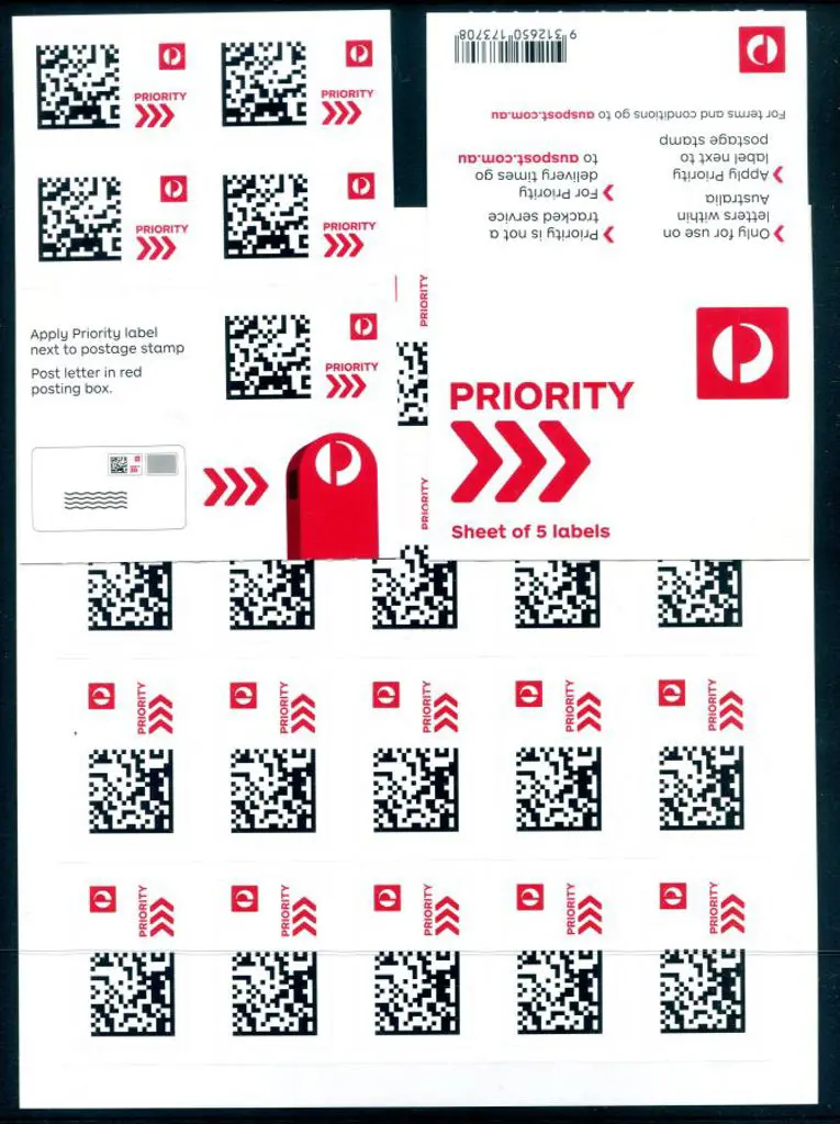 2022 "Priority" S/A labels with QR code & Aust ... Image 1++