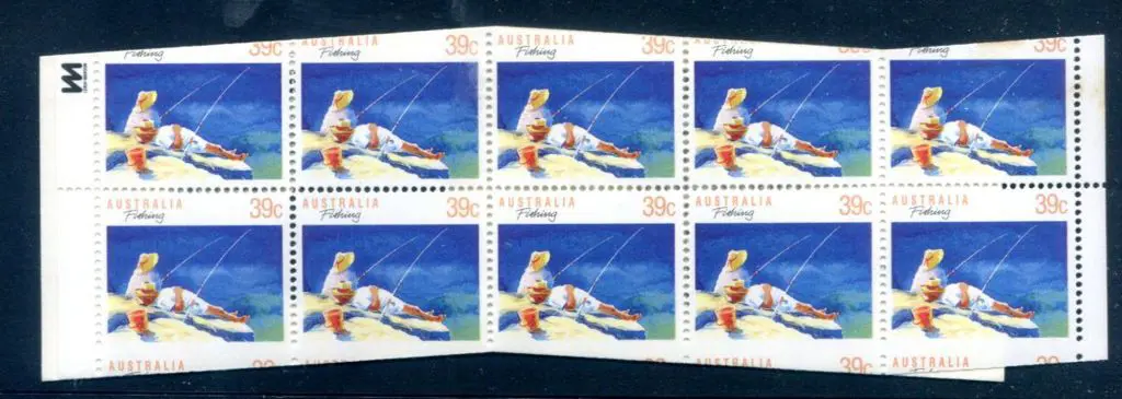 1989 $3.90 Fishing grossly mis-cut with stamps 1, ... Image 1++
