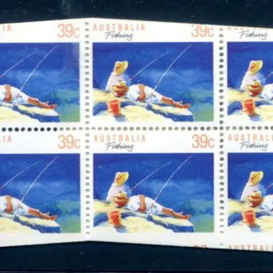 1989 $3.90 Fishing grossly mis-cut with stamps 1, ...