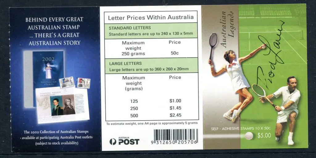 2005 $5 Aust Legends - Tennis S/A booklet signed ... Image 1++