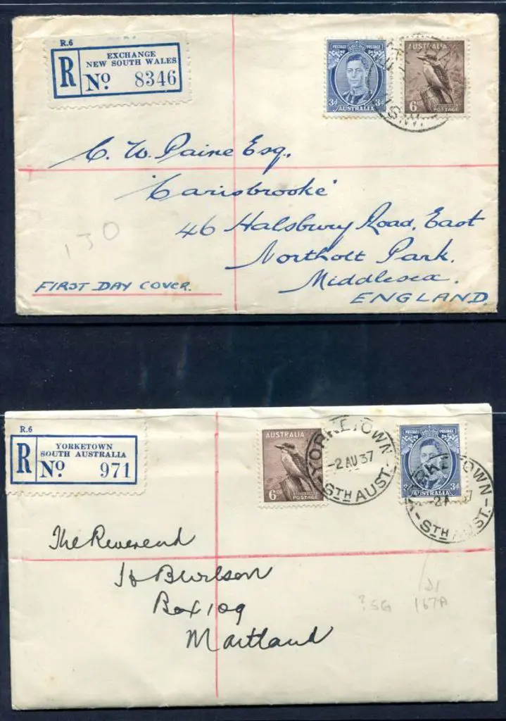 1937 (2nd Aug) 3d KGVI Die I & 6d kookaburra on 2 ... Image 1++