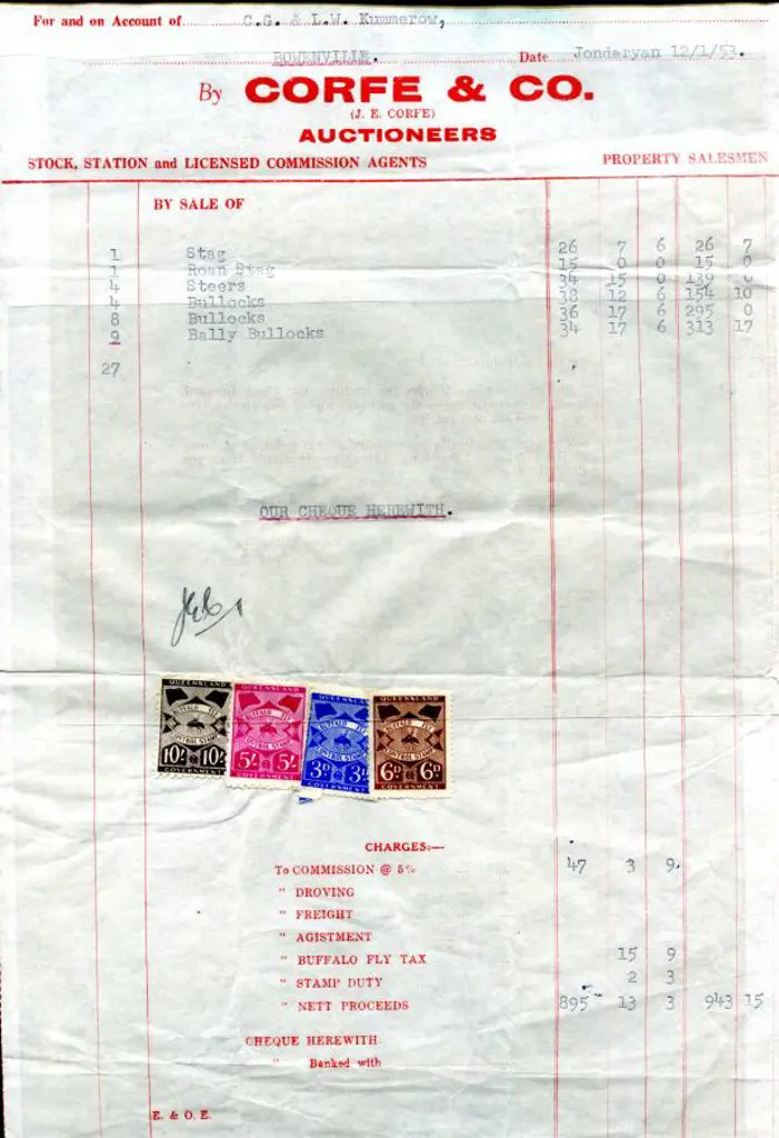 1941 10/-, 5/-, 6d & 3d Buffalo Fly Control Tax ... Image 1++