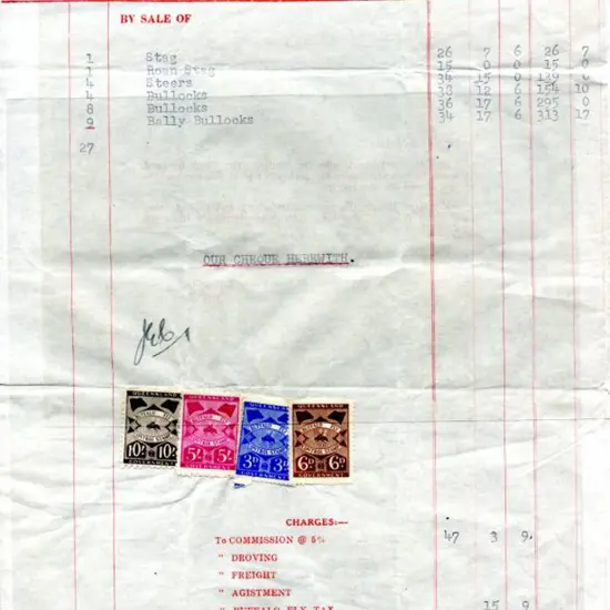 1941 10/-, 5/-, 6d & 3d Buffalo Fly Control Tax ...