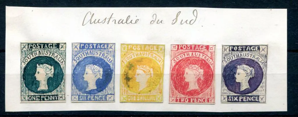 1861 1d to 1/- "POSTAGE" hand painted miniature ... Image 1++