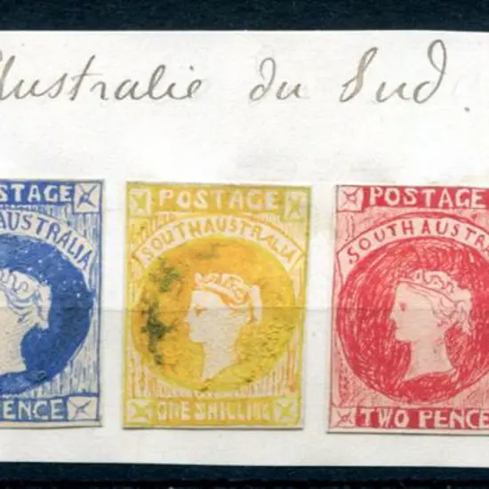 1861 1d to 1/- "POSTAGE" hand painted miniature ...