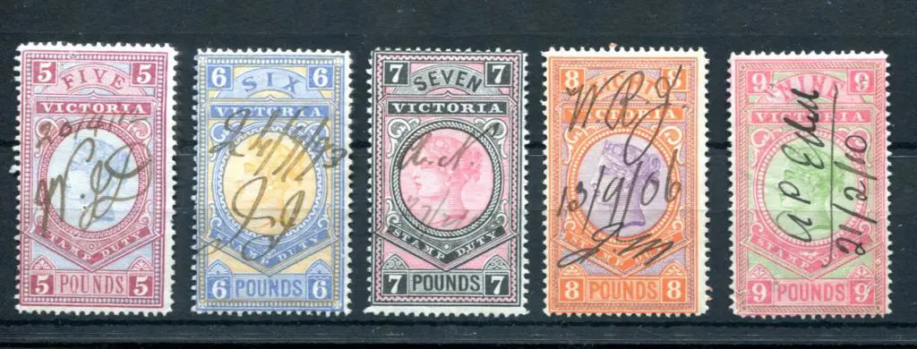 1887/88 £5 to £9 Stamp Duty high values fiscally ... Image 1++