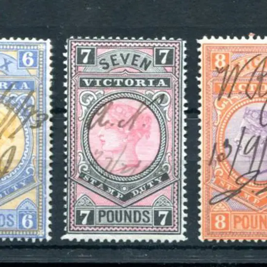 1887/88 £5 to £9 Stamp Duty high values fiscally ...