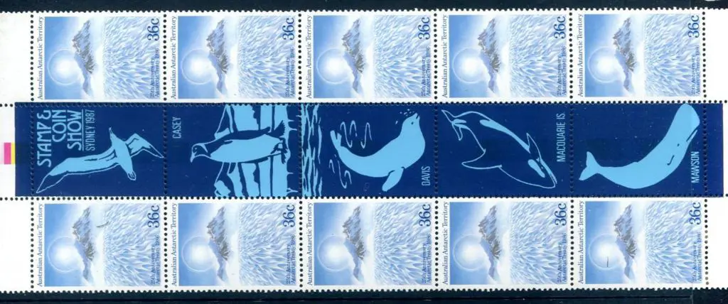 1986 36c Treaty gutter strip of 10 with "STAMP & ... Image 1++