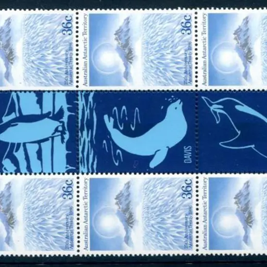1986 36c Treaty gutter strip of 10 with "STAMP & ...