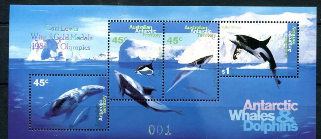 1995 Whales & Dolphins M/S's ovptd "Carl Lewis ... Image 1++