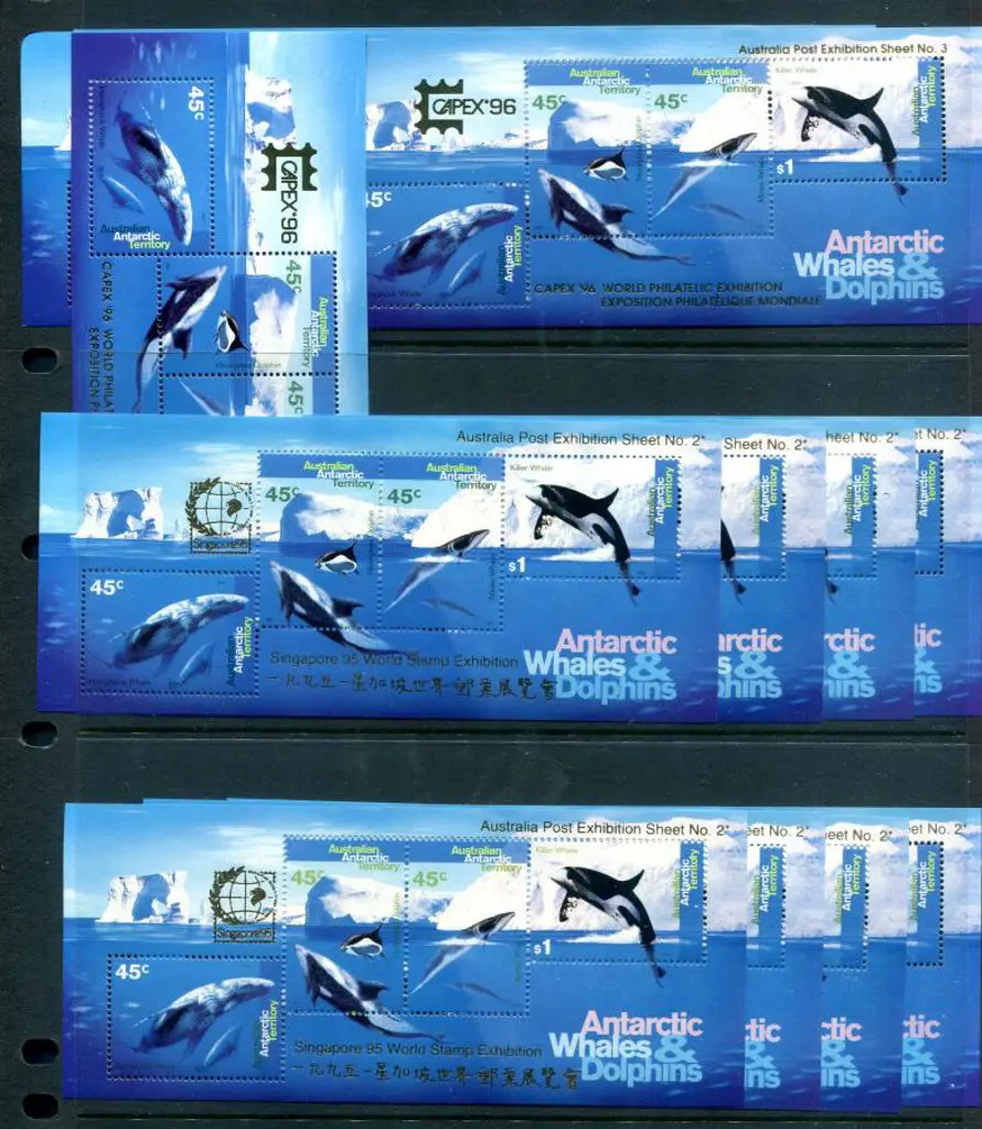 1995 Whales & Dolphins M/S's ovptd "Singapore 95 ... Image 1++