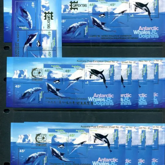 1995 Whales & Dolphins M/S's ovptd "Singapore 95 ...