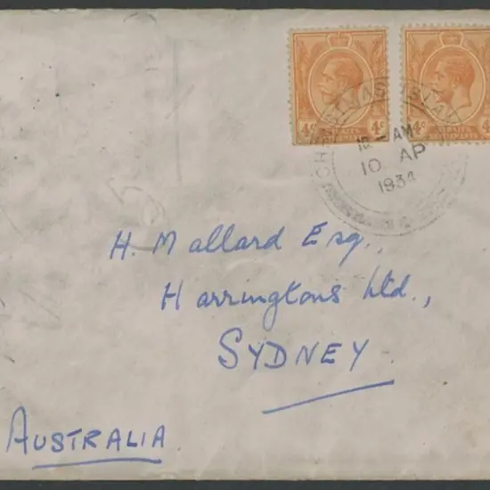 1934 (10th Apr) Sydney addressed commercial cover ...