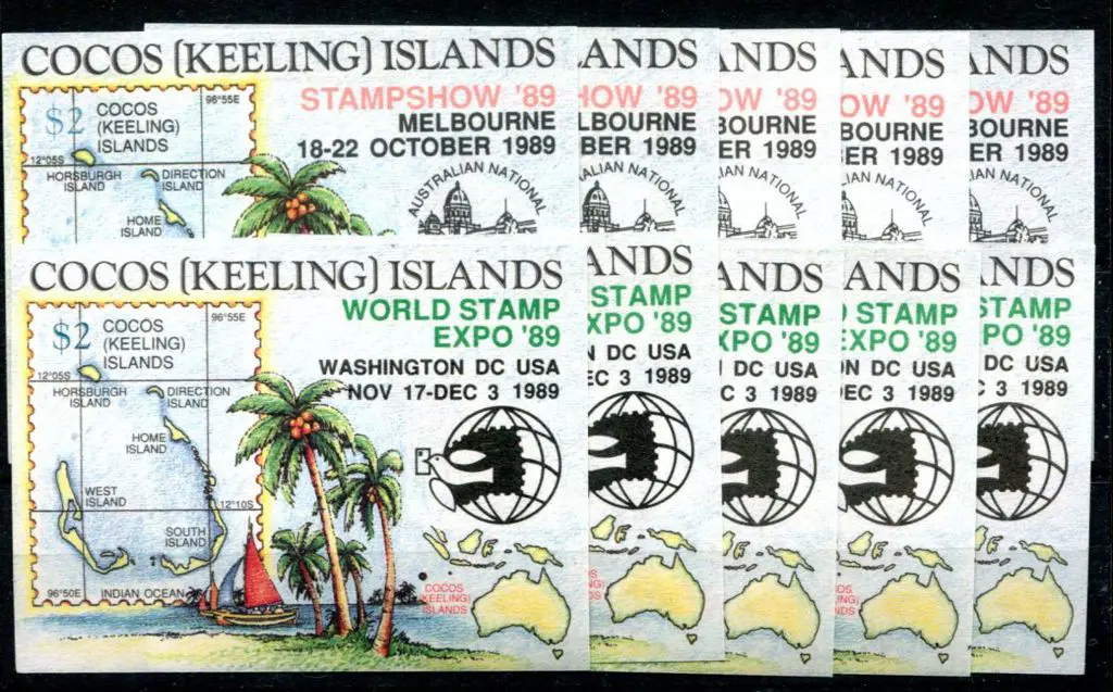 1989 $2 Maps imperf M/S's ovptd for "STAMPSHOW ... Image 1++