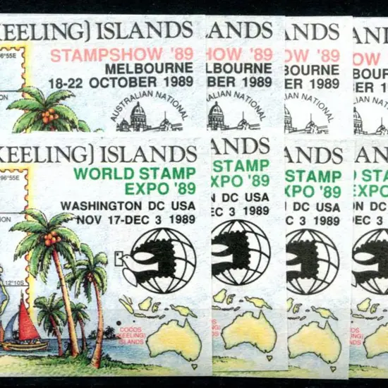 1989 $2 Maps imperf M/S's ovptd for "STAMPSHOW ...