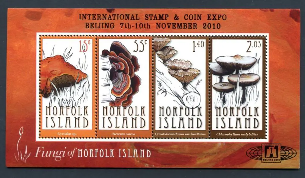 2010 $4.15 Fungi M/S's ovptd "Beijing 2010" in ... Image 1++