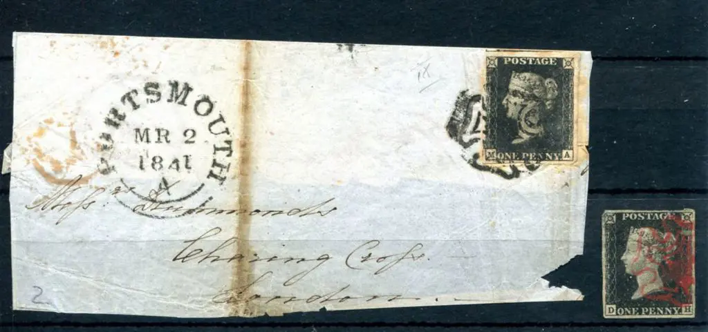 1840 1d black tied to piece with neighbouring full ... Image 1++