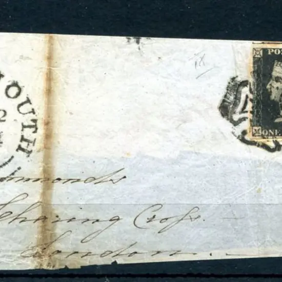 1840 1d black tied to piece with neighbouring full ...