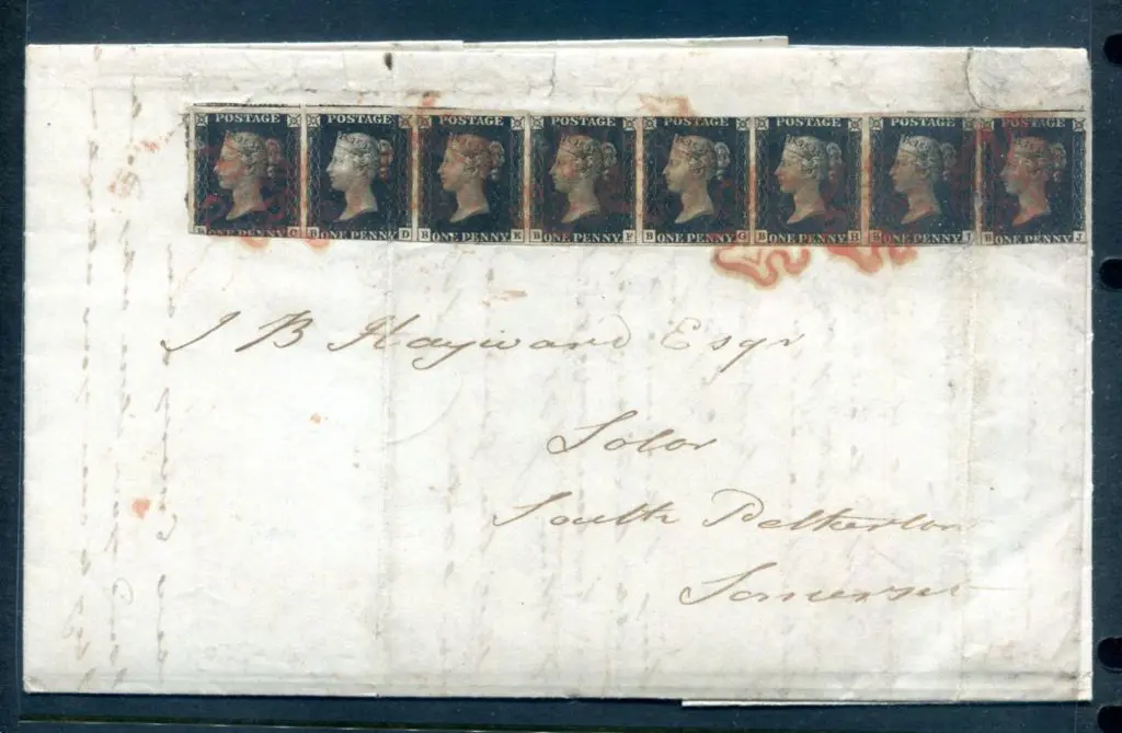 1840 1d black, Plate 8 joined vertical strip of 8 ... Image 1++