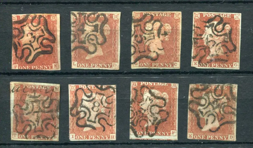 1841 1d reds with clear numbered M/C cancels in ... Image 1++