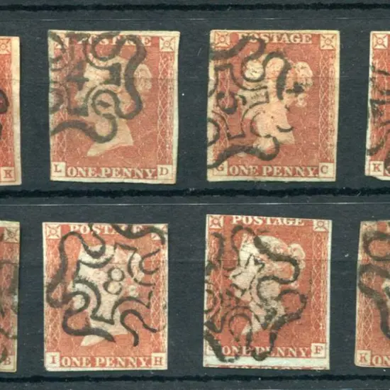 1841 1d reds with clear numbered M/C cancels in ...