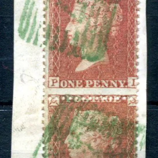 1854/57 1d red QV pair, large star wmk, perf 14, ...