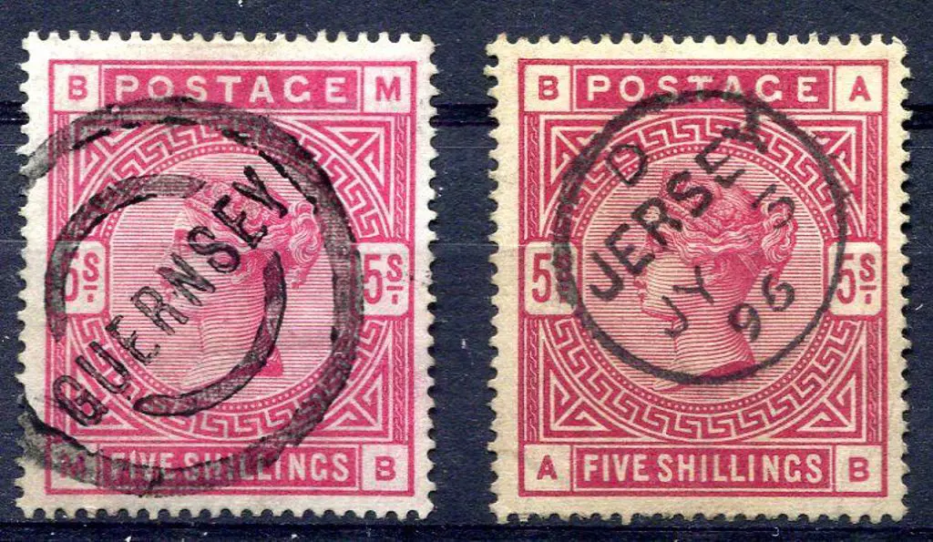 1883 5/- rose QV good used with Guernsey undated ... Image 1++