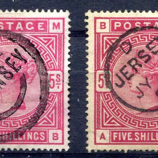 1883 5/- rose QV good used with Guernsey undated ...