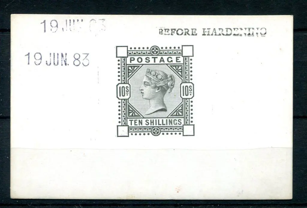 1884 10/- QV (SG 177) Die Proof in black on glazed ... Image 1++