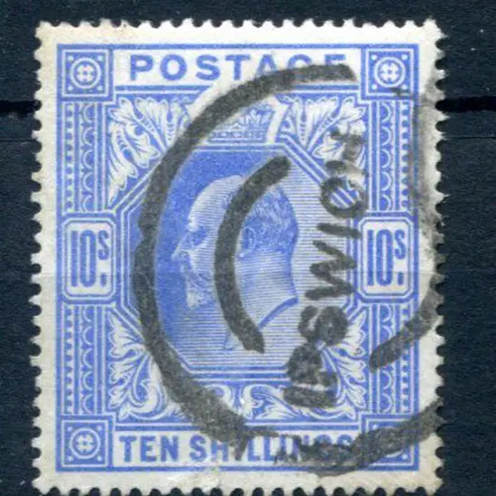 1911/13 10/- blue KEVII used with undated Ipswich ...