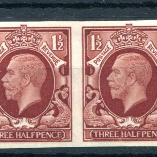 1934 1½d red-brown KGV horiz pair totally ...