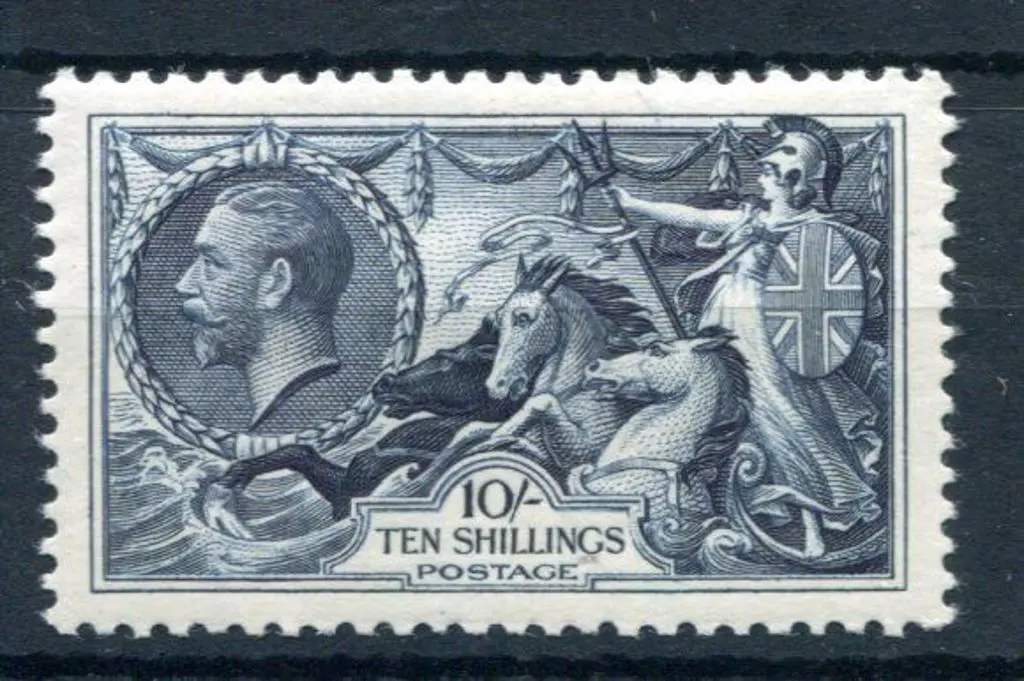 1934 KGV 10/- indigo Re-engraved Seahorse. MUH & ... Image 1++