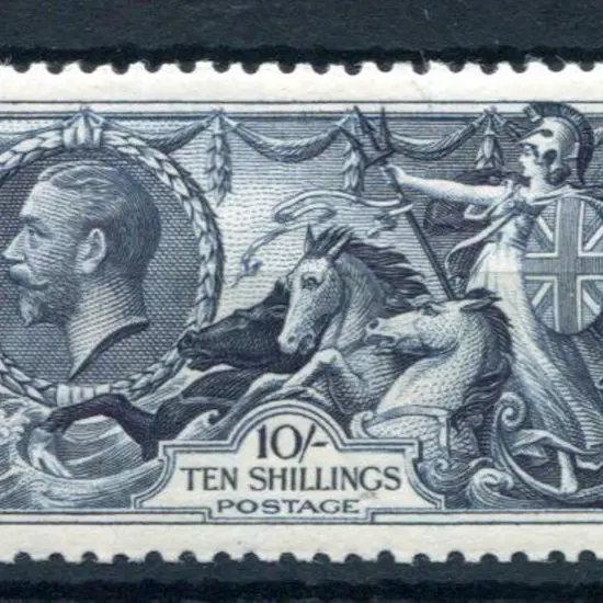 1934 KGV 10/- indigo Re-engraved Seahorse. MUH & ...