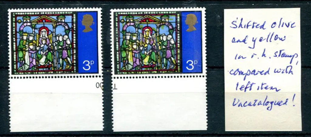 1971 3p Christmas with shifted yellow & olive plus ... Image 1++