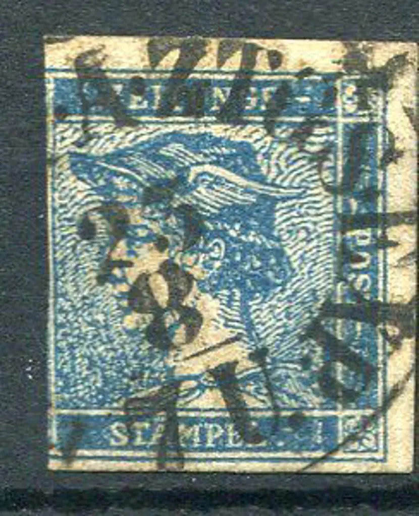 Austria 1851 blue Newspaper Stamp, type II with 3 ... Image 1++