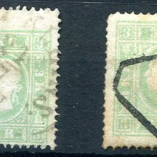 Austria 1858 3kr light green x 2, first centred ...