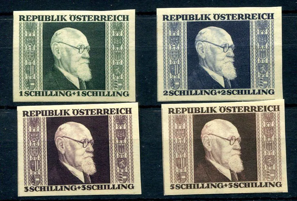 Austria 1946 Renner imperf set on yellowish paper. ... Image 1++