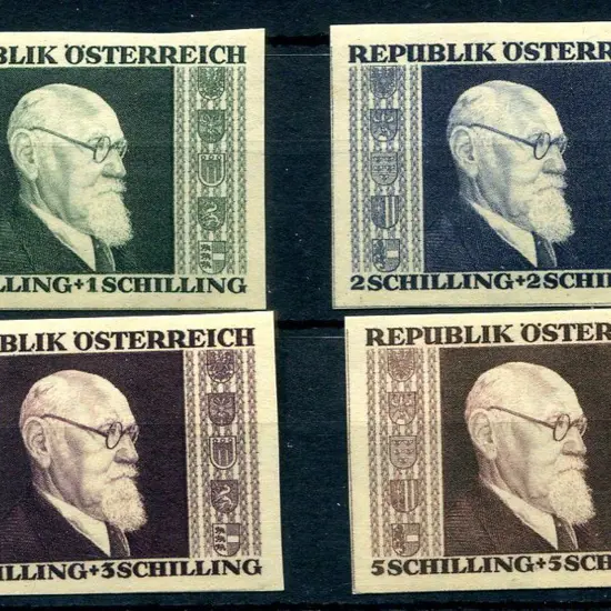 Austria 1946 Renner imperf set on yellowish paper. ...