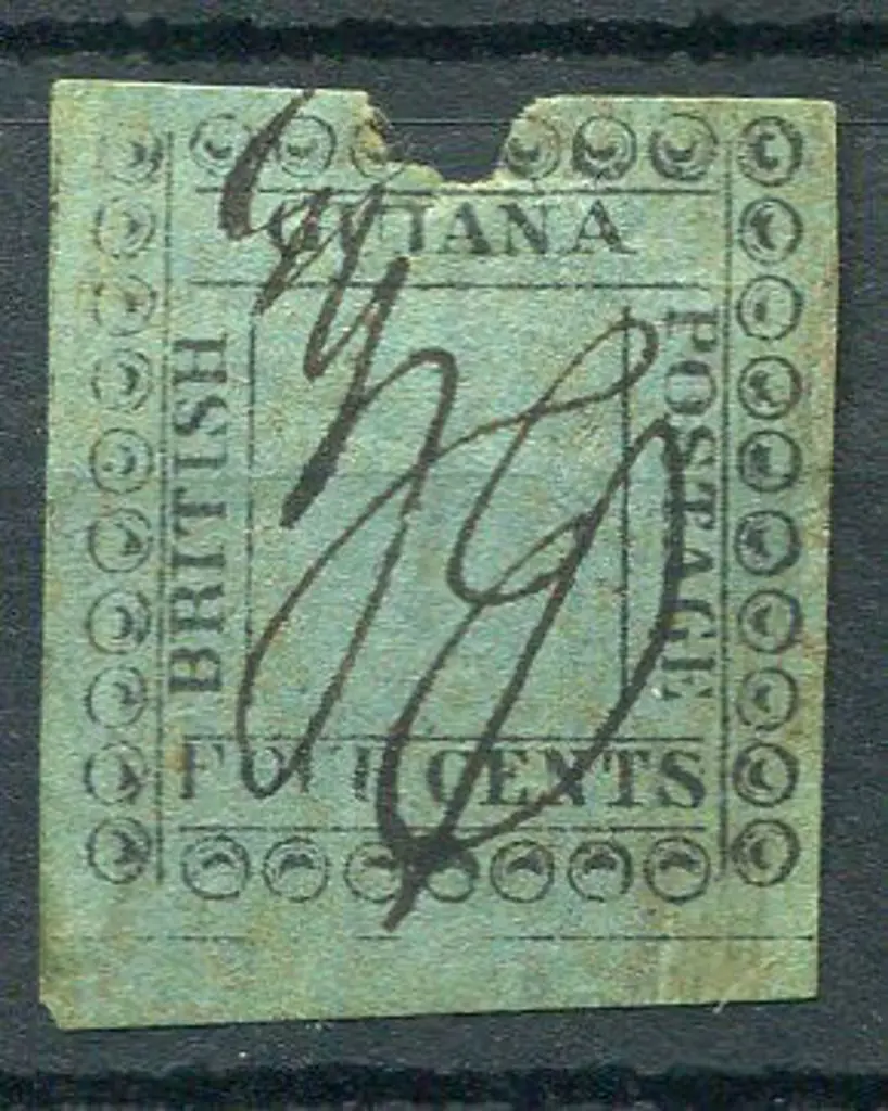 British Guiana 1862 4¢ black on blue but no trace ... Image 1++